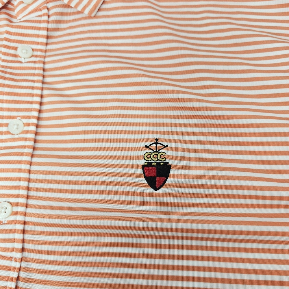 RLX Orange White Striped Polo Men's Size Large Stretch Club Logo On Chest. RLX - Picture 6 of 9